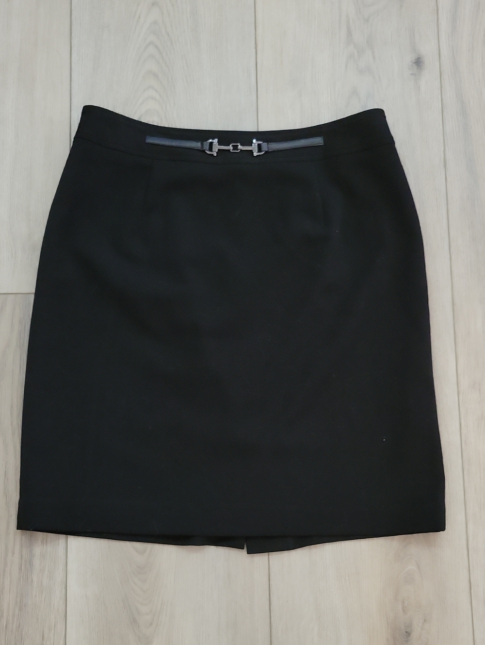 Classic Black Pencil Skirt with Decorative Buckle